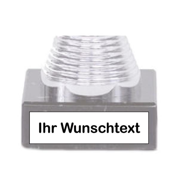 Transparentes Acryl-Trophäenpodest mit individuell beschriftbarem Namensschild "Ihr Wunschtext"