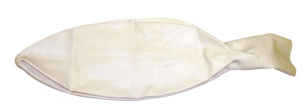 Weißer Latexballon, unaufgeblasen, isoliert auf weißem Hintergrund