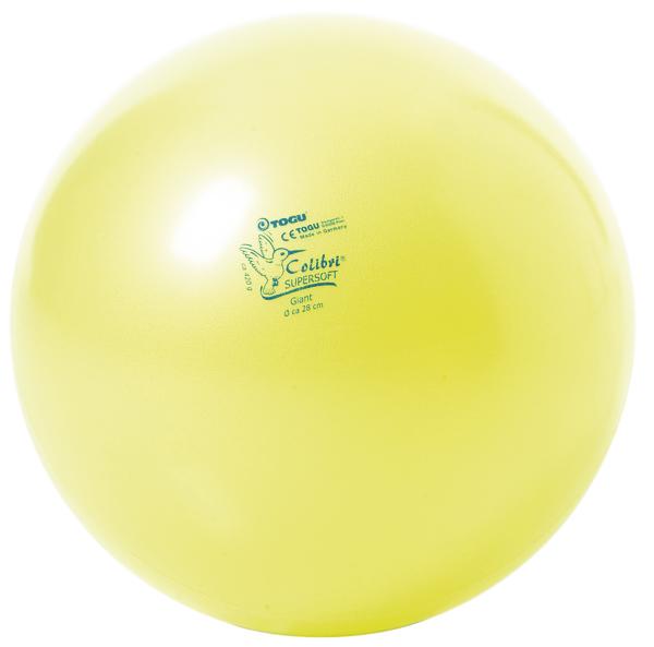 Gelber TOGU Colibri Supersoft Gymnastikball mit 28 cm Durchmesser, weich und rutschfest.