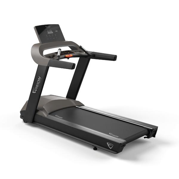 Laufband Vision Fitness mit digitalem Display und Handgriffen für Heimtraining.