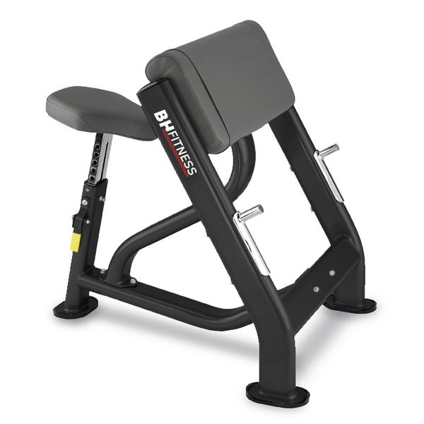 BH Fitness Scott-Curl-Bank mit gepolstertem Sitz und Armauflage für Bizeps-Training.