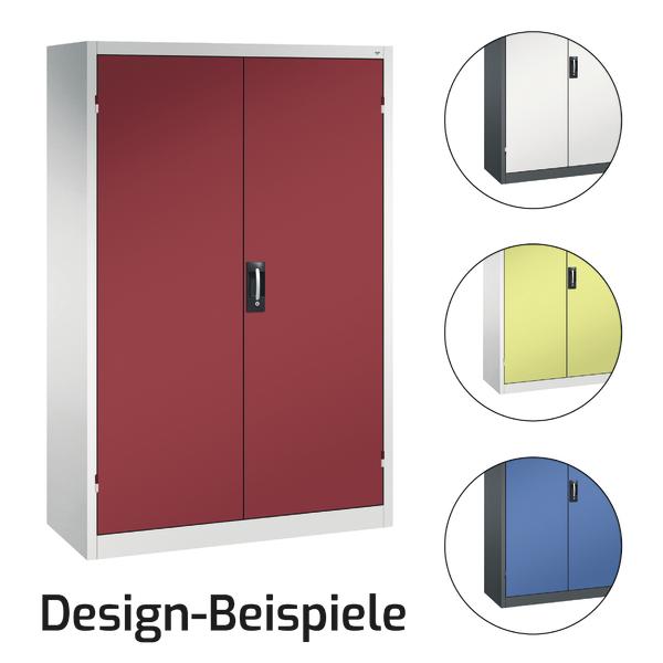 Großer Metallschrank in verschiedenen Farben.