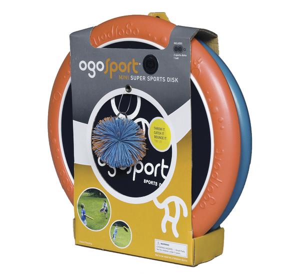 OgoSport Mini Super Sports Disk Set mit orange-blauer Scheibe und kleinem Ball für Outdoor-Spiele.