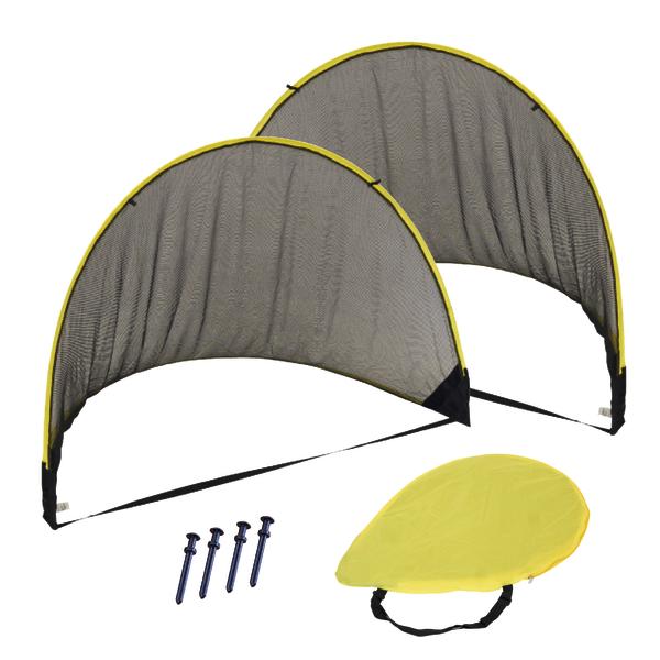 Pop-up Fußballtore mit Netz, Heringen und Tragetasche für Training und Freizeit.