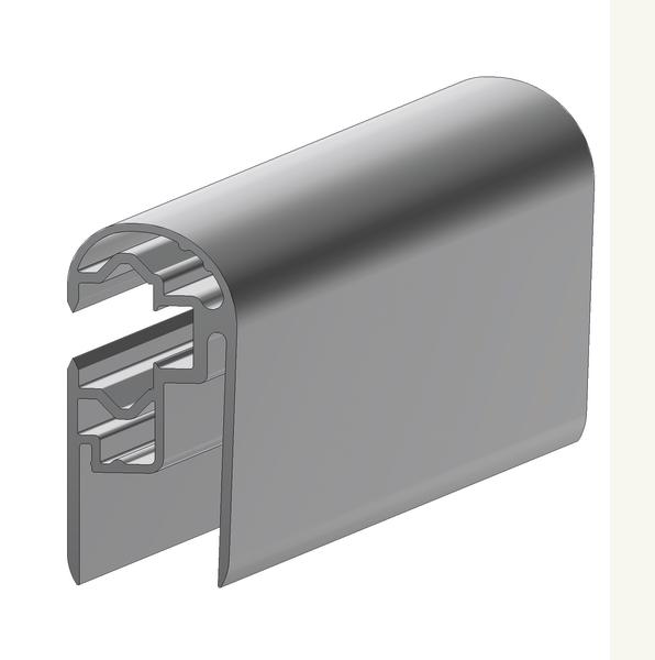 Querschnitt eines grauen Aluminiumprofils mit abgerundeter Oberseite für Bauanwendungen.