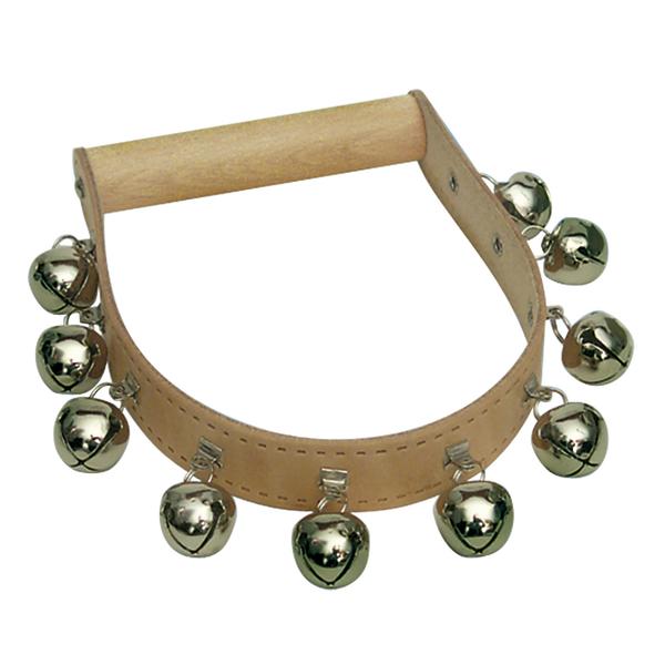 Handklingel mit Holzgriff und Metallglöckchen für rhythmische Musik.
