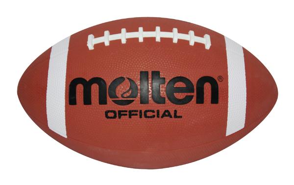 Offizieller Molten American Football mit weißer Naht und rotem Leder.