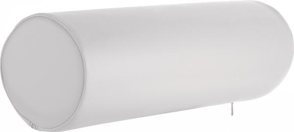 Weißes Nackenrollen-Kissen aus Stoff für ergonomischen Schlafkomfort.