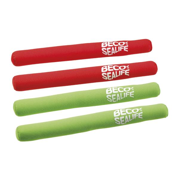 Rote und grüne Beco Sealife Schwimmhilfen für Kinder, 4 Stück, auf weißem Hintergrund.