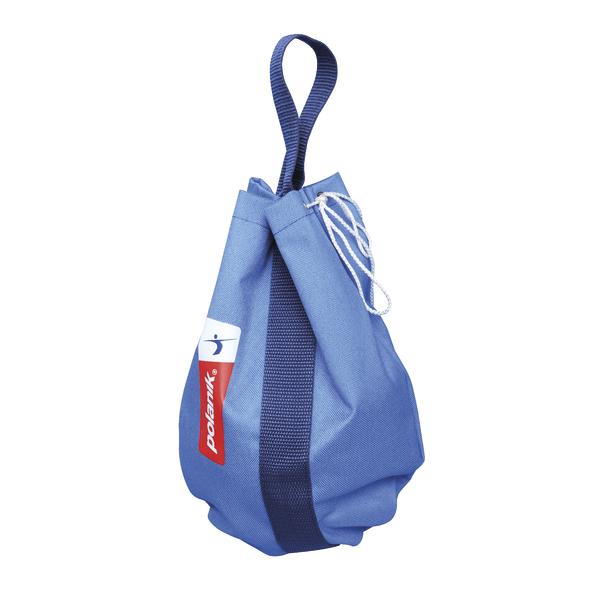 Blauer Sandsack mit Trageschlaufe und Zugband, ideal für Fitness und Training.