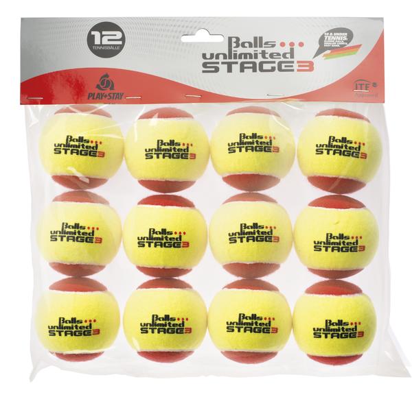 12er Pack gelb-rote Tennisbälle Balls Unlimited Stage 3 für Kinder und Anfänger
