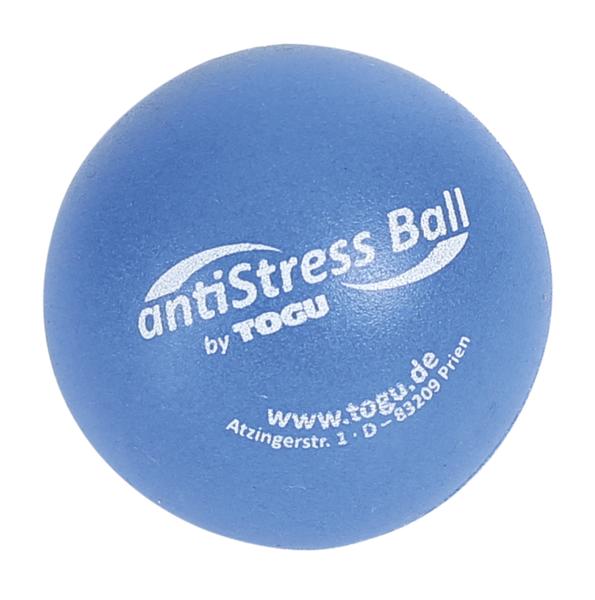 Blauer Anti-Stress-Ball von TOGU zur Stressreduktion und Handentspannung.