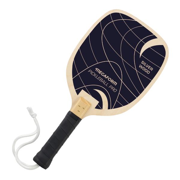 Pickleball Schläger Silver Wood mit schwarzem Griff und weißer Handschlaufe, Profiqualität.