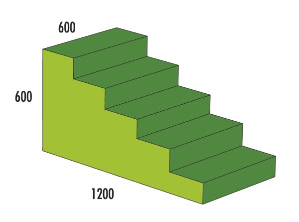 3D-Darstellung einer Treppe mit Maßen 600x600x1200 Millimeter in Grün.