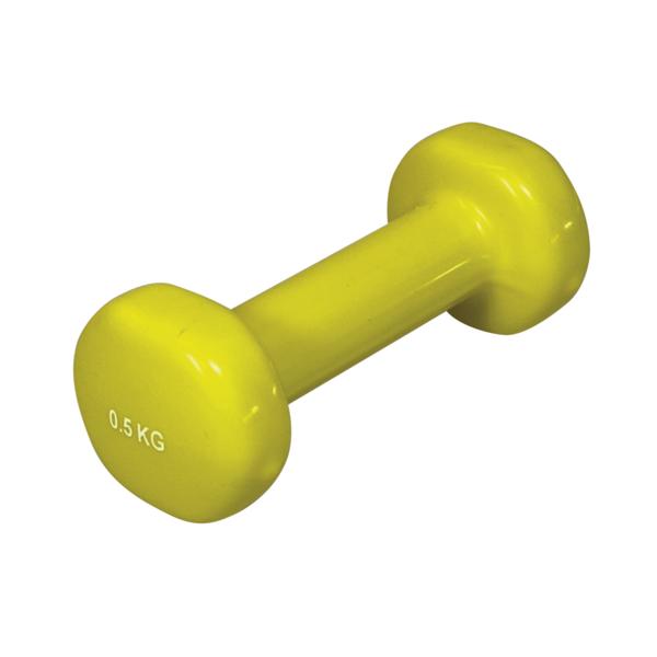 Gelbe Hantel aus Gusseisen in 0,5 kg für Fitness und Krafttraining.