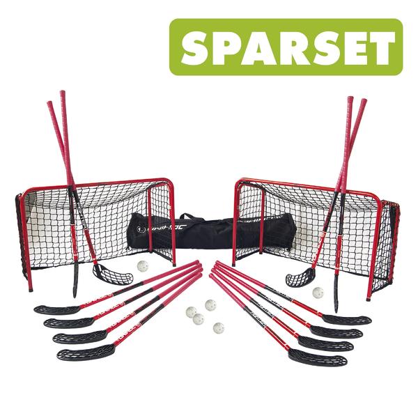 Floorball Set mit zwei Toren, Schlägern, Bällen und Tragetasche im Sparset.