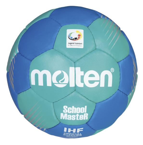 Handball Molten School Master blau-grün, offizieller IHF Spielball, Jugend trainiert Logo.