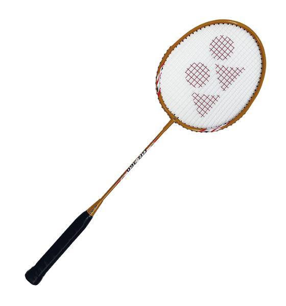 Yonex Badmintonschläger GR 360 in Orange mit schwarzem Griffband.