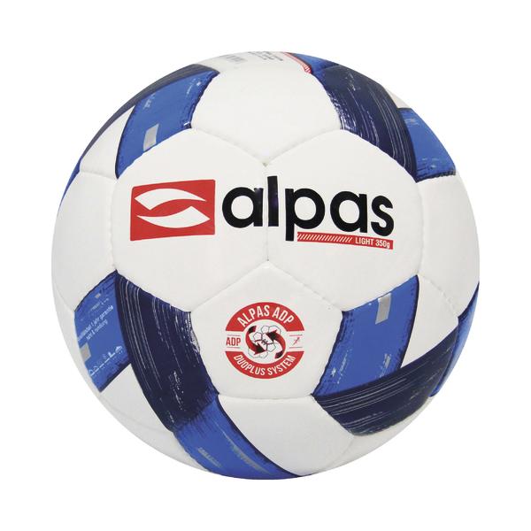 Fußball Alpas in Weiß und Blau mit Markenlogo und ADP Duoplus System.