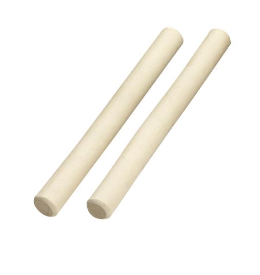 Zwei runde, helle Holzstäbe auf weißem Hintergrund.