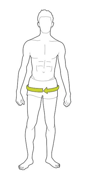 Illustration eines Mannes mit Maßband um die Hüfte zur Hüftumfangsmessung.
