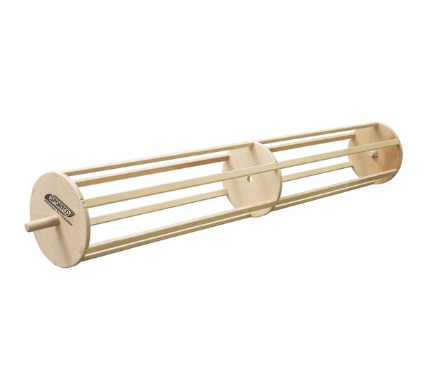 Holz-Wäscheklammerhalter mit rundem Gestell und Stabaufhängung für einfache Aufbewahrung.