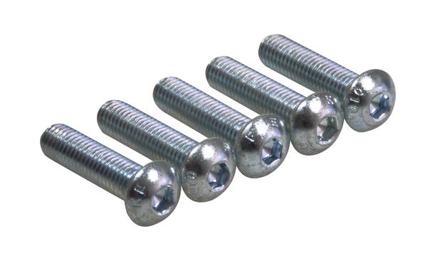 Sechs silberne Edelstahlschrauben, 40 mm lang.