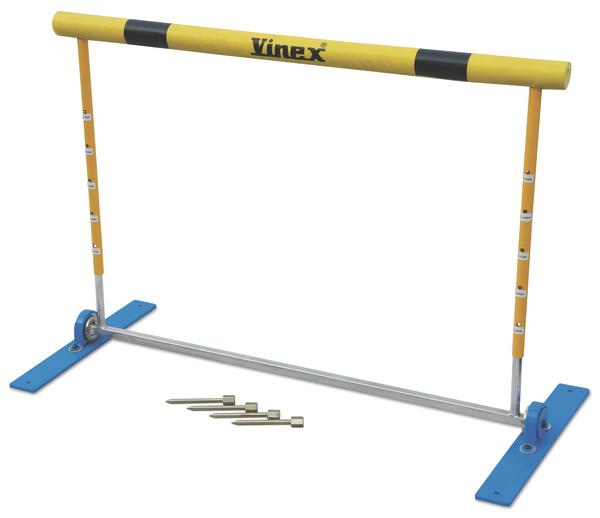 Vinex verstellbarer Trainingshürden-Set mit gelbem Balken und blauen Standfüßen.