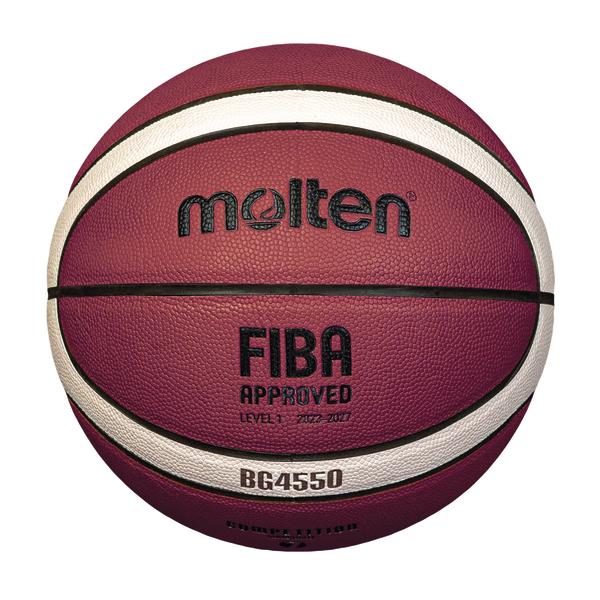 Basketball Molten FIBA approved Modell BG4550 in Rot und Weiß, Nahaufnahme.