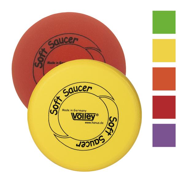 Bunte Soft-Saucer Wurfscheiben in sechs Farben für Outdoor-Spiel und Training.