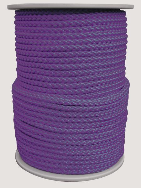 Lila geflochtenes Seil auf weißer Spule, ideal für Outdoor- und Kletteranwendungen.