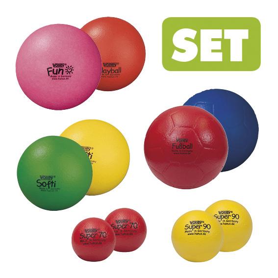Set aus bunten Softbällen und Spielbällen in verschiedenen Größen für Kinder und Sport.