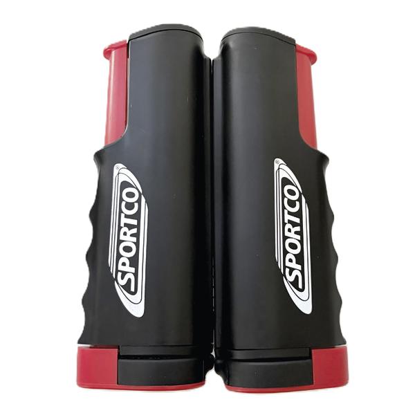 SPORTCO Tischtennisnetzgarnitur Flex mit zwei Clip-Halterungen und integriertem Netz in Produktansicht.