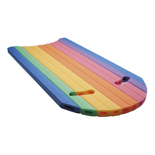 Schwimmbrett aus Schaumstoff in Regenbogen-Design mit zwei Griffen für Schwimmtraining.