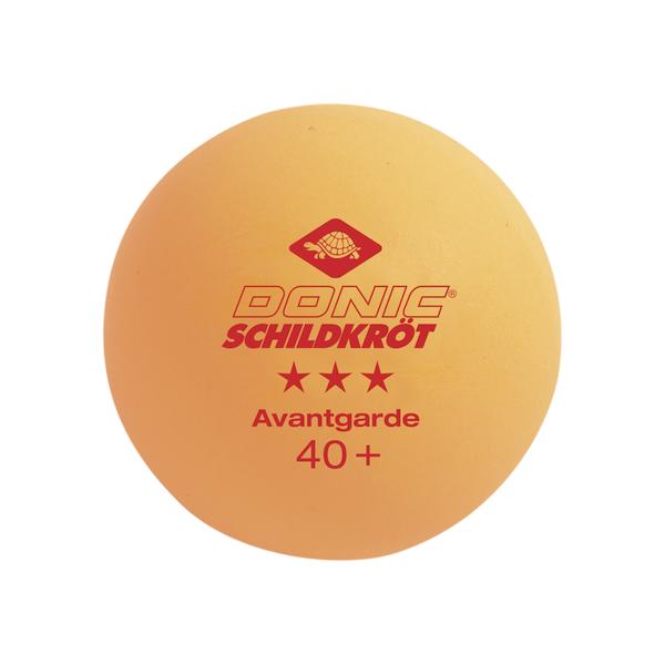 Orangefarbener Donic Schildkröt Tischtennisball Avantgarde 40+ mit drei Sternen.