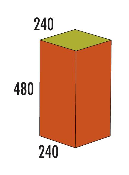 Rechteckiger Quader mit den Maßen 240 x 240 x 480, farblich markiert in Orange und Grün.