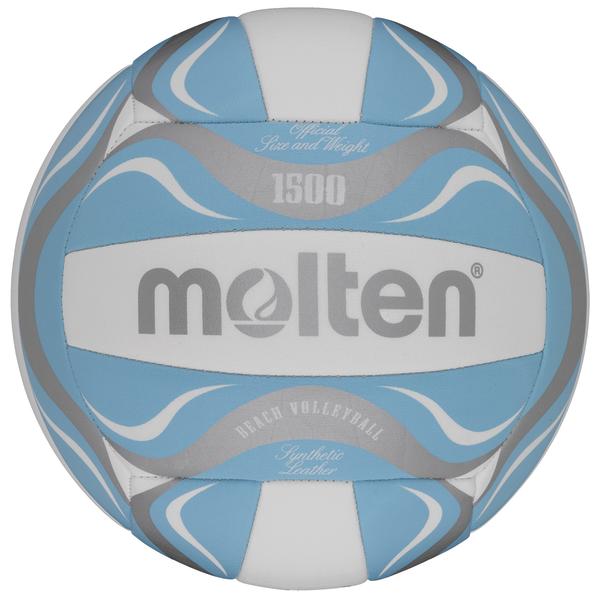 Blau-weißer Molten Beachvolleyball aus synthetischem Leder, Größe 5, Modell 1500.