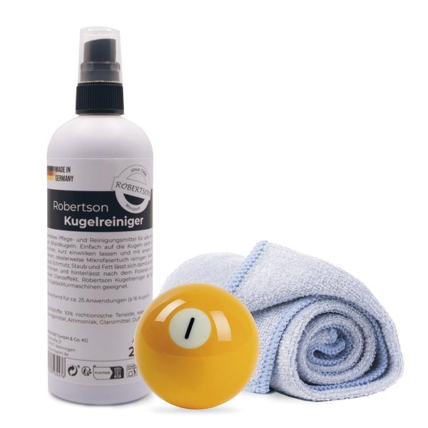 Reinigungsset für Billardkugeln mit Sprayflasche, Kugel und Mikrofasertuch