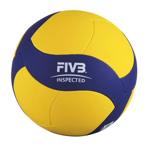 Volleyball in Gelb und Blau mit FIVB-Inspektionslogo, offizieller Wettkampfball.
