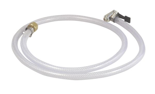 Transparenter flexibler Schlauch mit Metallanschlüssen als Ersatz für Ballkompressoren.