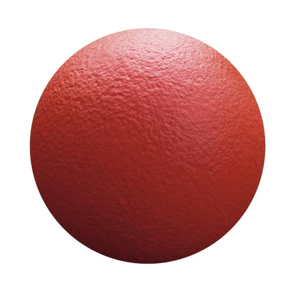 Roter, strukturierter Ball mit matter Oberfläche vor weißem Hintergrund.