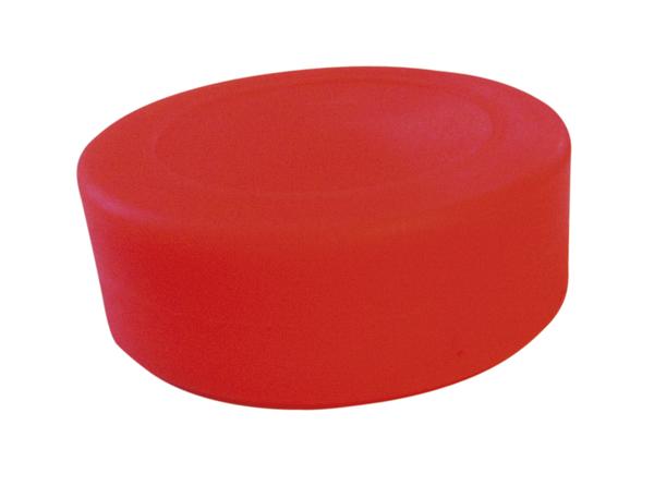 Rotes Silikon-Puck-Formstück, rund und flach, isolierend und hitzebeständig.