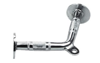 Verchromte Handgriffhalterung für Fitnessgeräte mit Befestigungsbohrungen.