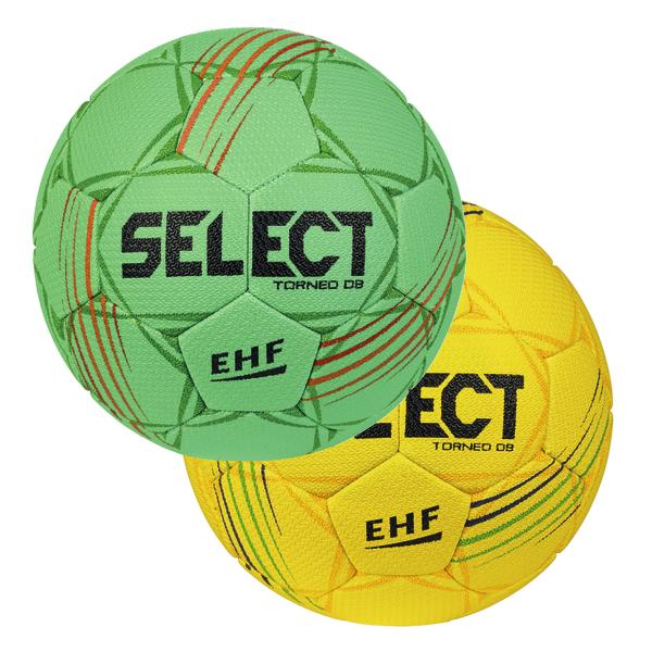 Grüner und gelber SELECT Handball mit EHF-Logo, ideal für Handballtraining und Wettkampf.