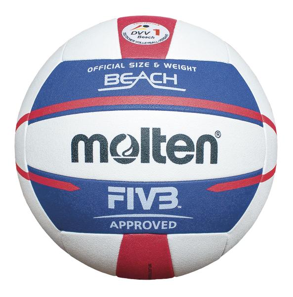 Beachvolleyball Molten FIVB offizieller Ball in Weiß, Blau und Rot, zugelassen für Wettkämpfe.