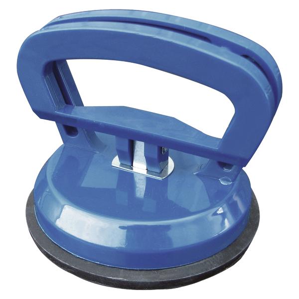 Blauer Saugnapf mit Griff zum sicheren Heben und Transportieren von Glas oder glatten Oberflächen.