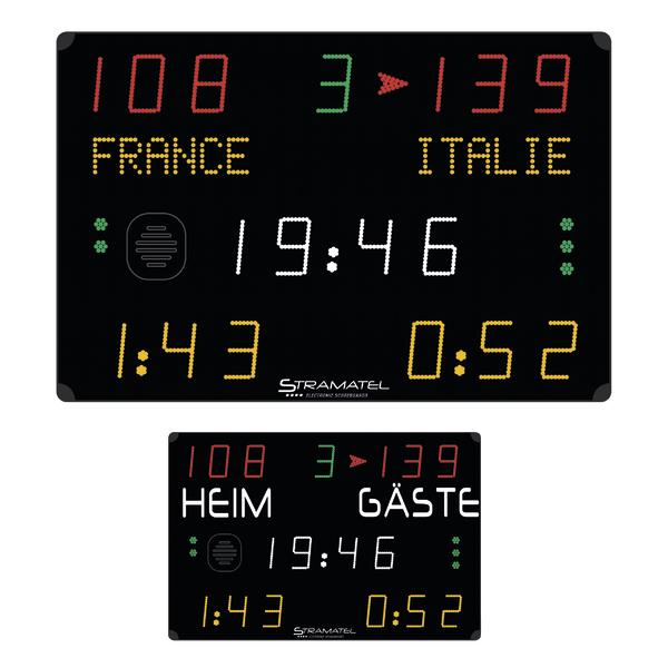 Elektronische Anzeigetafel für Spielstand-Ergebnisse und Spielzeit.