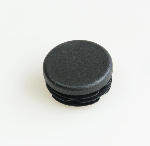 Schwarzer Kunststoff-Endkappen-Steckverschluss für Umkleidebank, rund, glatt.