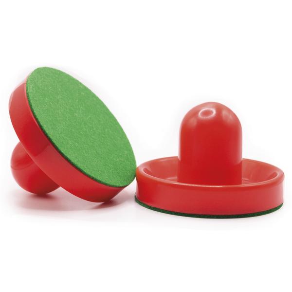 Bandito Airhockey Pusher Standard 4er Set in Rot mit grünem Filz und Produktangaben