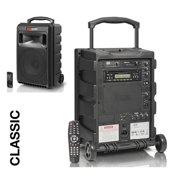 Mobiler Bluetooth-Lautsprecher mit Fernbedienung und Trolleygriff, Modell Classic.